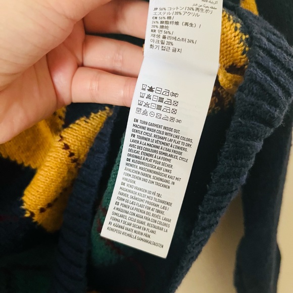 American Eagle Outfitters Navy Crewneck Sweater with Green & Gold Argyle - Picture 4 of 5